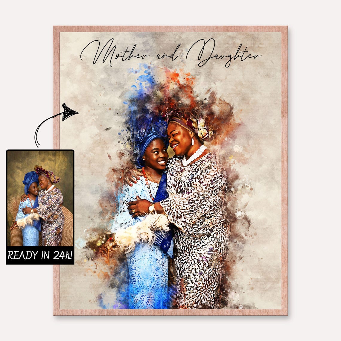 Gift For Mom Mother Grandma First Mothers Day Mothers Day Personalized Watercolor Portrait From Photo Family Painting Gift From Daughter - Image 2