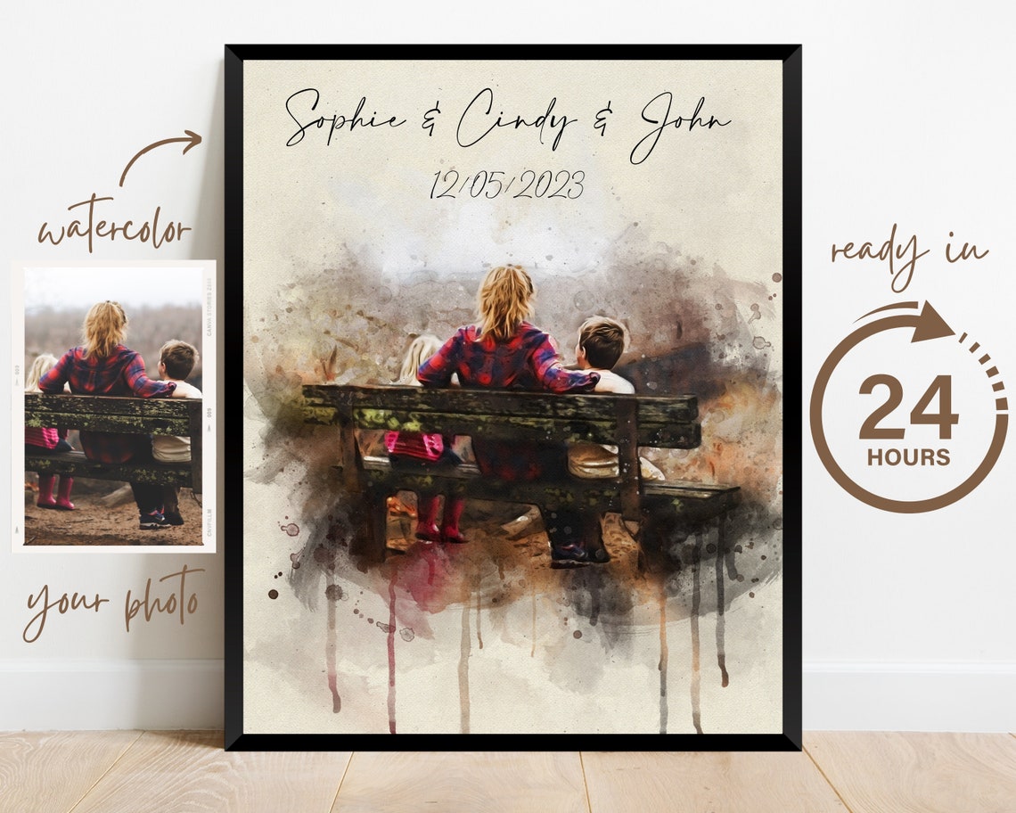 Mothers Day Gift For Mom Mother Grandma Mother Son Daughter Kids Portrait Watercolor Portrait From Photo Family Portrait 1st Mothers Day - Image 2