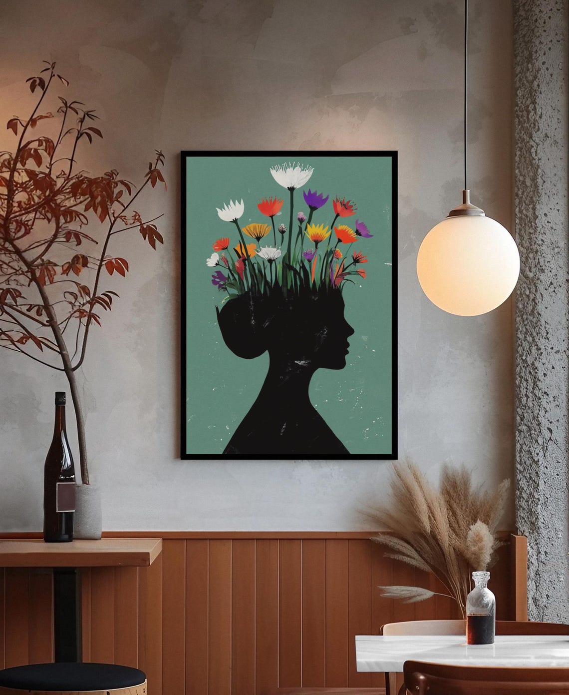 Blooming Mind Floral Head Silhouette Creative Botanical Wall Art