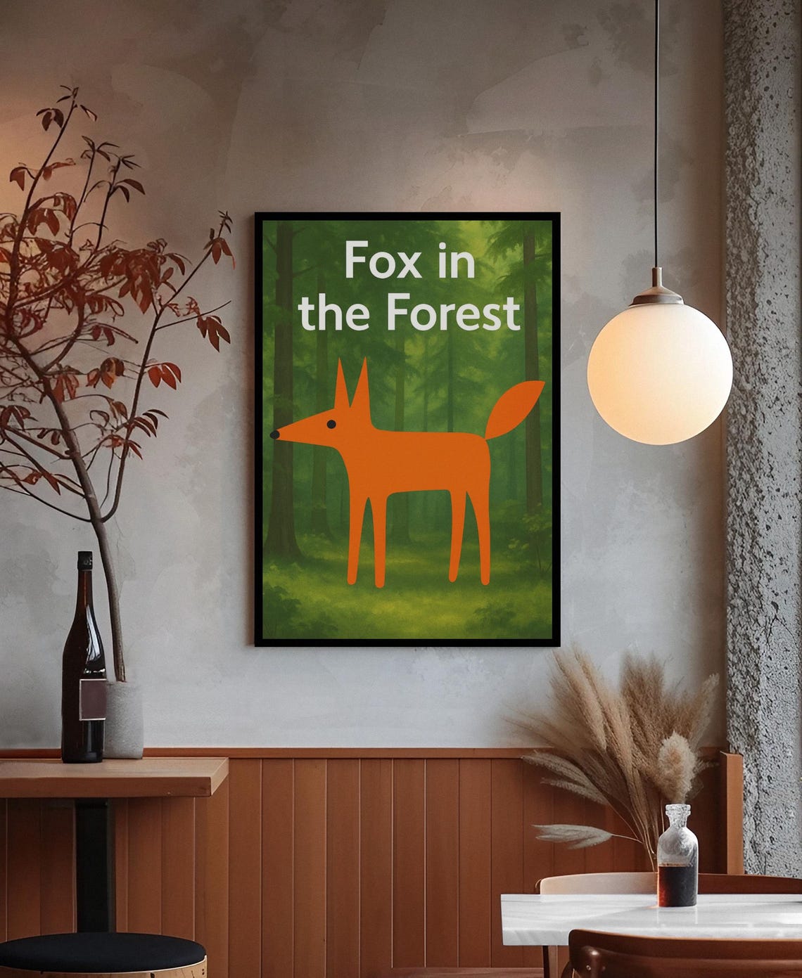 Fox In Forest Print Mid Century Modern Nursery Art
