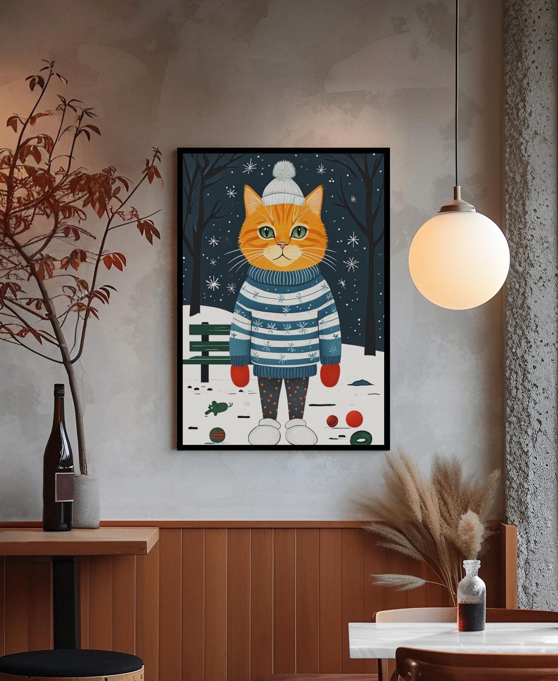 Ginger Cat In Winter Sweater Beanie Cute Christmas Cat Poster