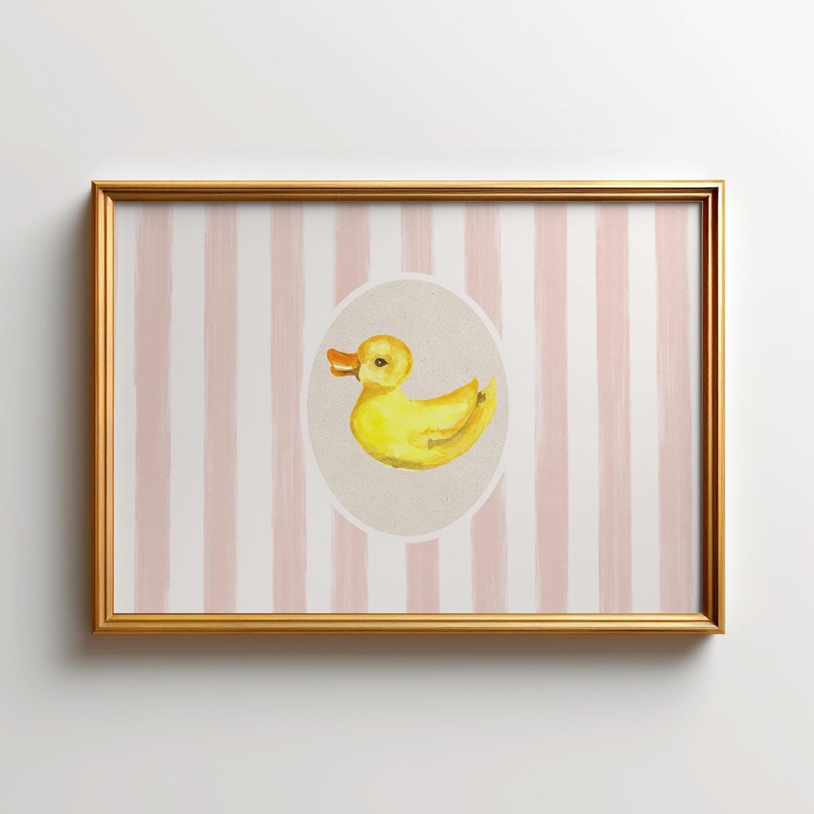 Pink Striped Rubber Duck Horizontal Print Wall Art Nursery Botanical Bathroom Decor Wall Art Farmhouse