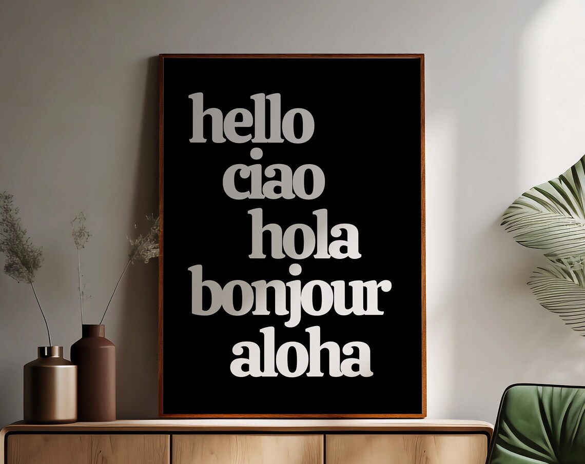 Hello Ciao Hola Bonjour Aloha Typography Poster - Image 3