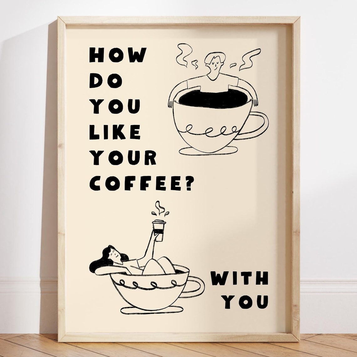 How Do You Like Your Coffee Couples Cute Line Art Gift Poster