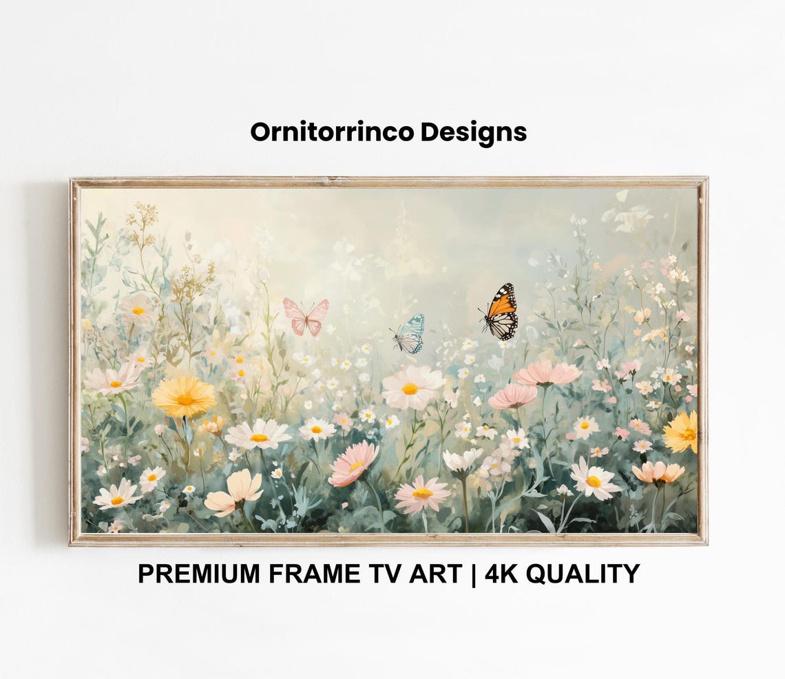 Spring Meadow Frame Tv Art 4k Frame Tv Art Wildflowers Tv Art Butterfly Tv Art Soft Muted Colors Tv345 - Image 3