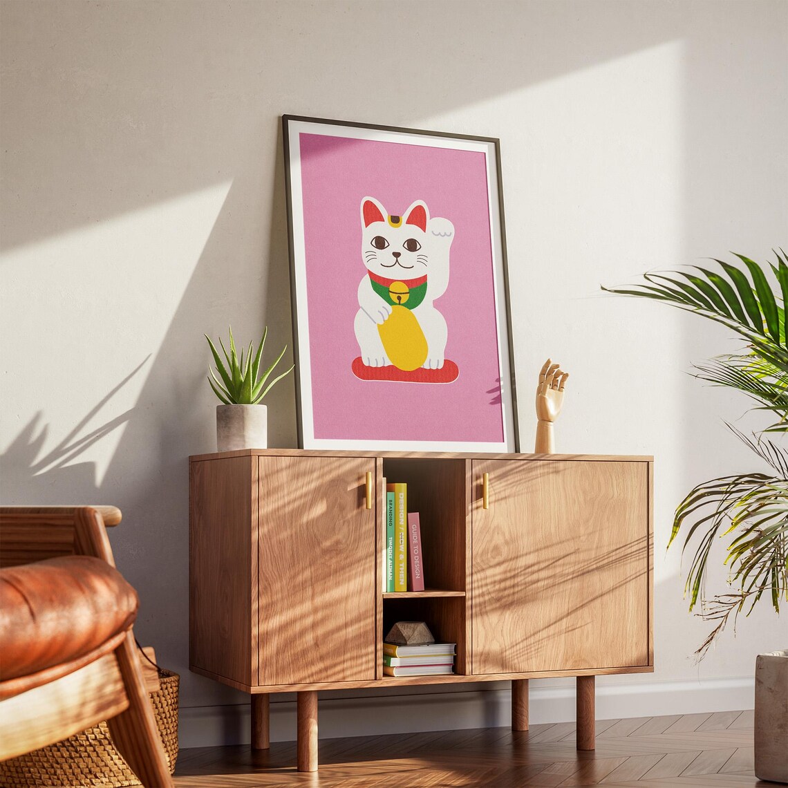 Pink Japanese Lucky Cat Maneki Neko Fortune Cat Cute Kawaii Poster - Image 3