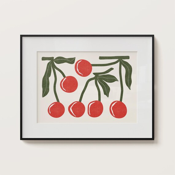 Cherry Poster Trendy Wall Art Cherry Wall Art Kitchen Wall Decor Aesthetic Print Funky Wall Decor Eclectic Decor