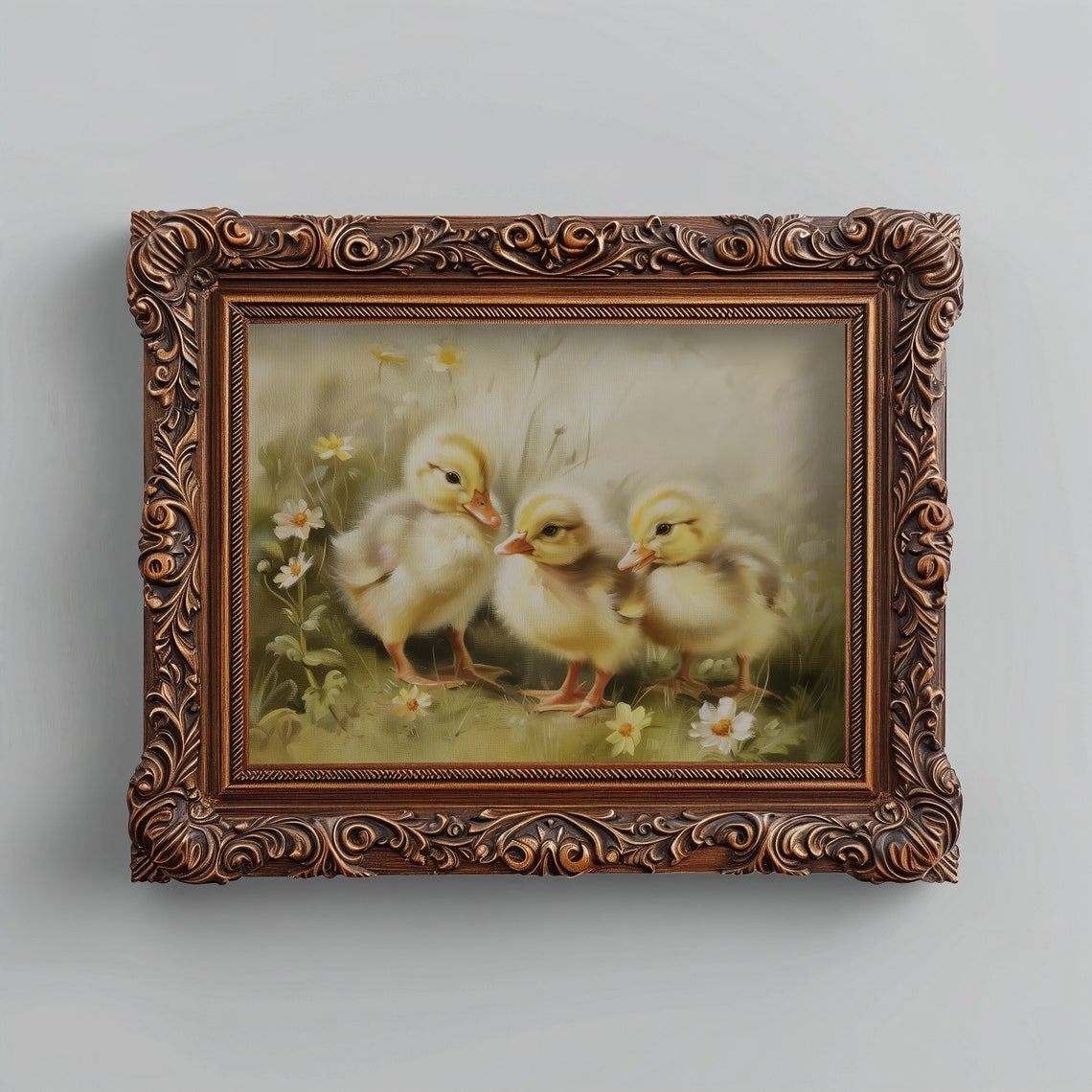 Three Baby Ducklings In Spring Wildflowers Cute Farmhouse Art Print - Image 4