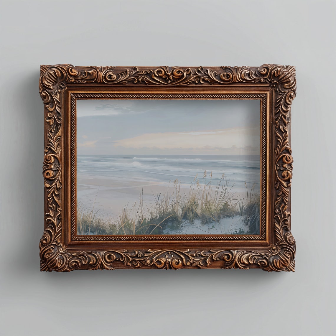 Pastel Beach Sunset Over Calm Waves Dune Grass Coastal Art Print - Image 5