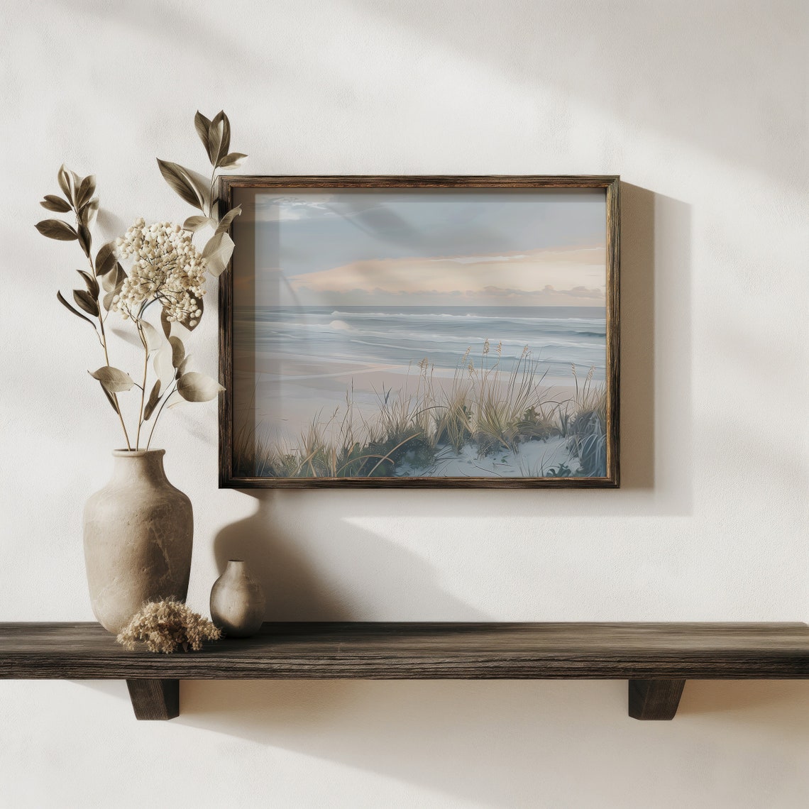 Pastel Beach Sunset Over Calm Waves Dune Grass Coastal Art Print - Image 4