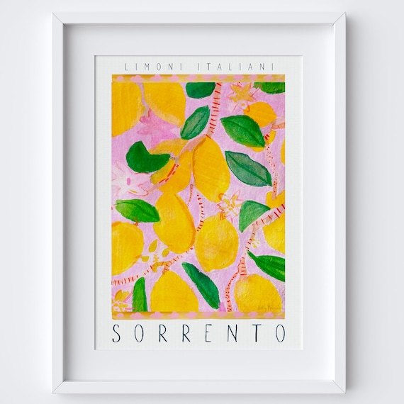 Sorrento Lemons Watercolor Art Print, Italian Kitchen Poster