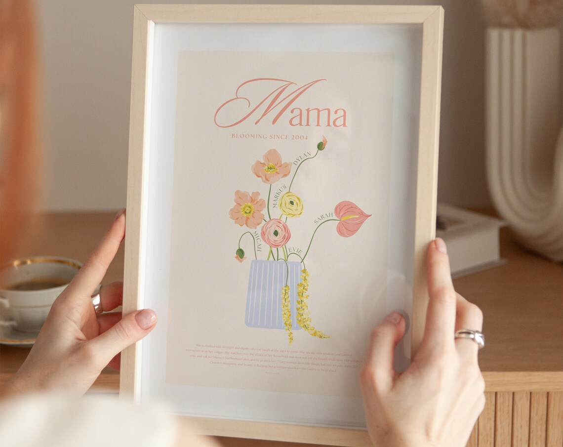 Mama Blooming Since 2004 Personalized Floral Names Mothers Day Poster - Image 2