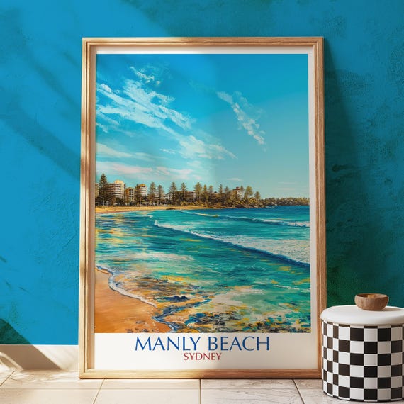 Manly Beach Sydney Art Print Illustrated Australian Coastal Decor