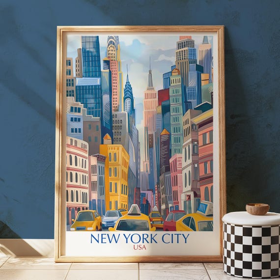 New York City Street Art Print Manhattan Skyline Wall Usa Travel Illustration