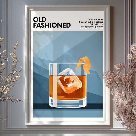 Classic Old Fashioned Cocktail Bourbon Recipe Home Bar Art Poster