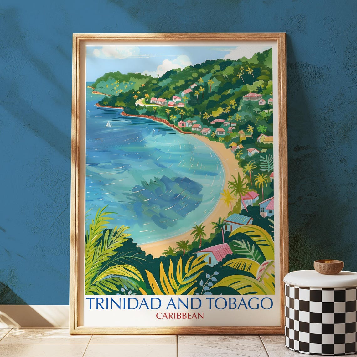 Trinidad and Tobago Caribbean Tropical Bay Illustrated Poster