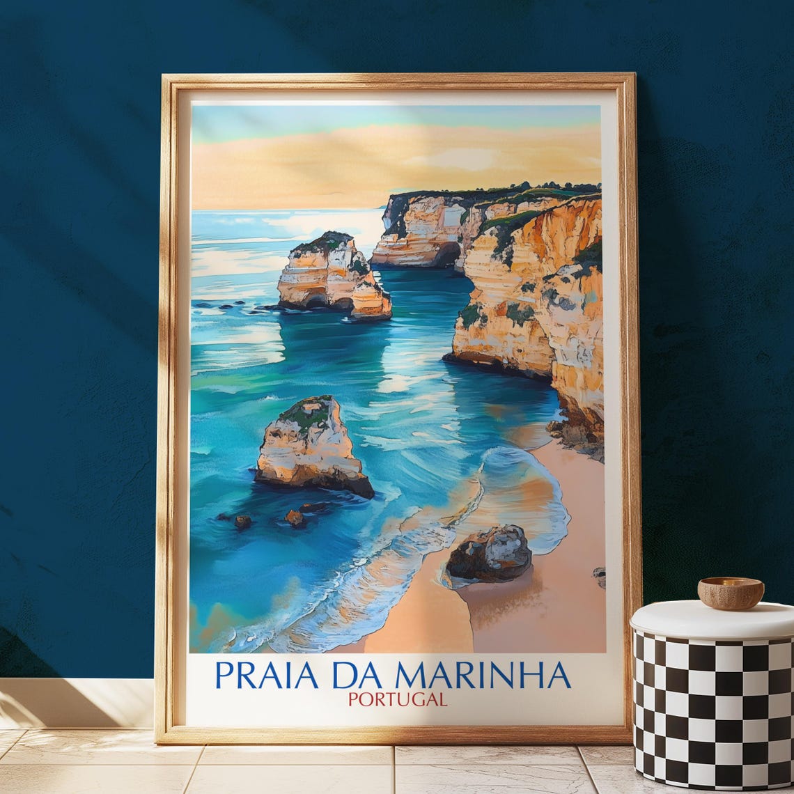 Praia Da Marinha Portugal Algarve Cliffs Beach Vintage Travel Poster