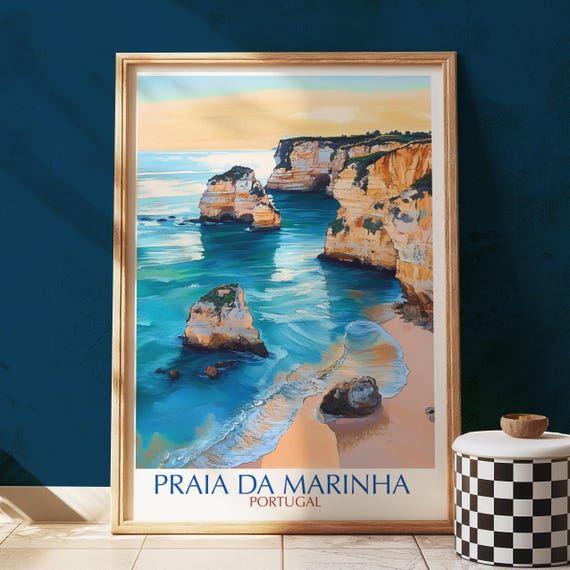 Praia Da Marinha Art Print Portugal Algarve Coast Illustration