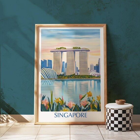 Singapore Travel Print Marina Bay Sands Asian City Skyline Art