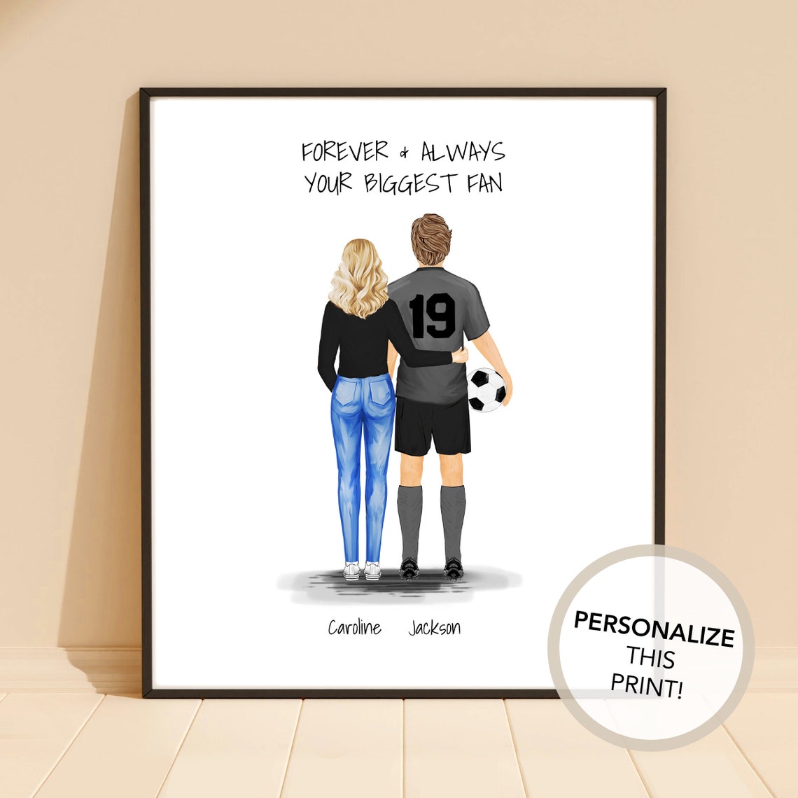 Personalized Soccer Player Print Custom Sports Fan Son Best Friends Sports Team 1 Fan Gift Drawing Of Sports Fans Art