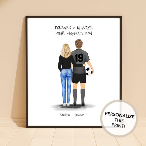 Personalized Soccer Player Print Custom Sports Fan Son Best Friends Sports Team 1 Fan Gift Drawing Of Sports Fans Art