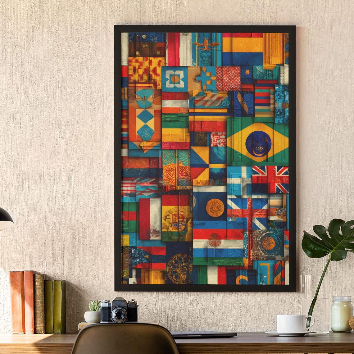 Vibrant Collage Wall Art Cultural National Elements Modern Abstract Travel Decor