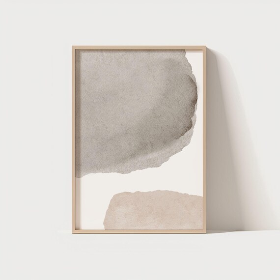 Minimalist Neutral Watercolor Wall Art Print Beige Taupe Abstract Shapes Modern Boho Scandinavian Decor Poster