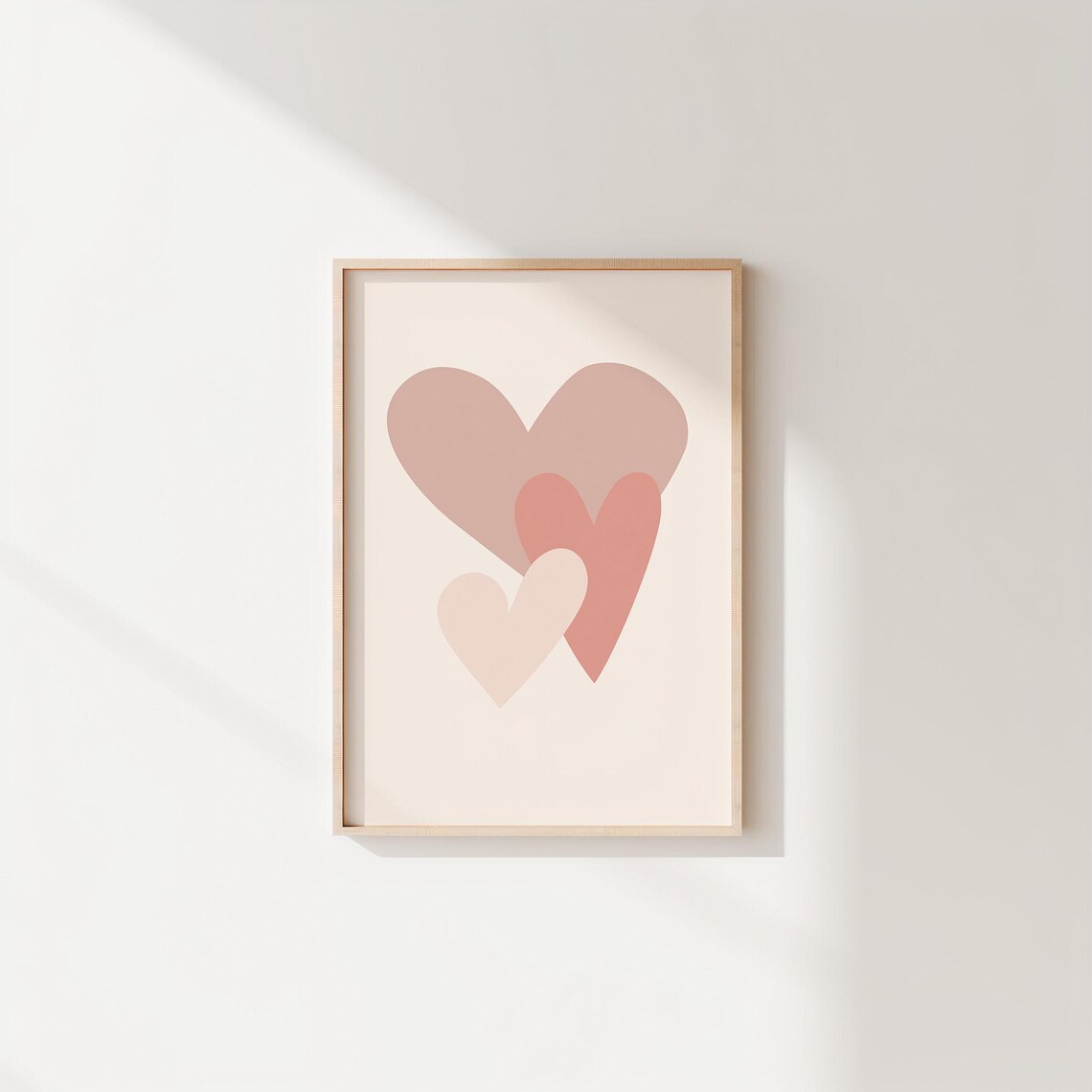Minimalist Blush Pink Hearts Abstract Love Wall Art for Bedroom