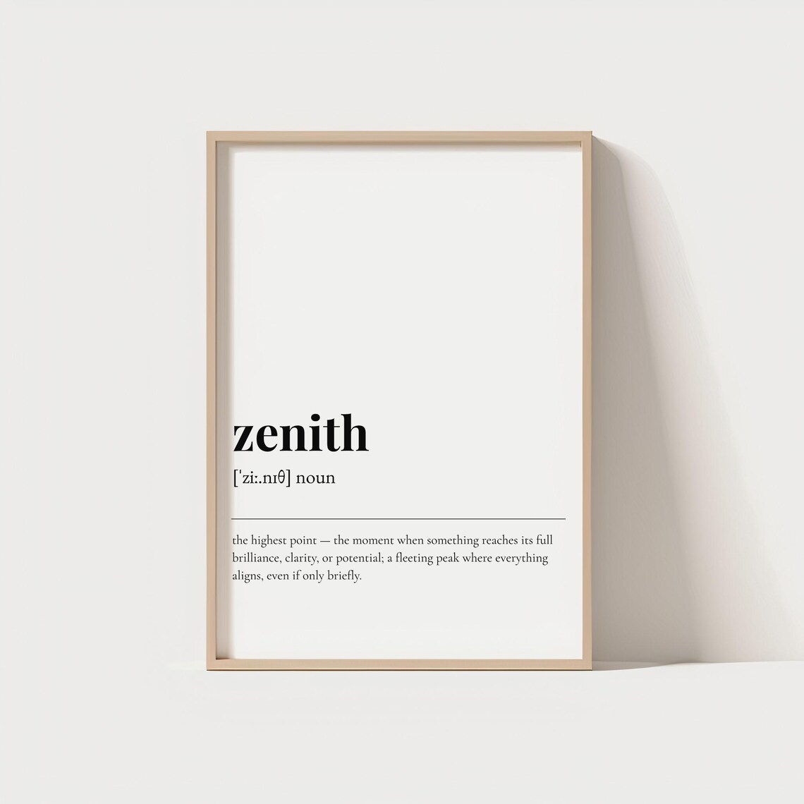 Zenith Definition Wall Art Rare Word For Success And Peak Minimalist Motivational Quote Decor