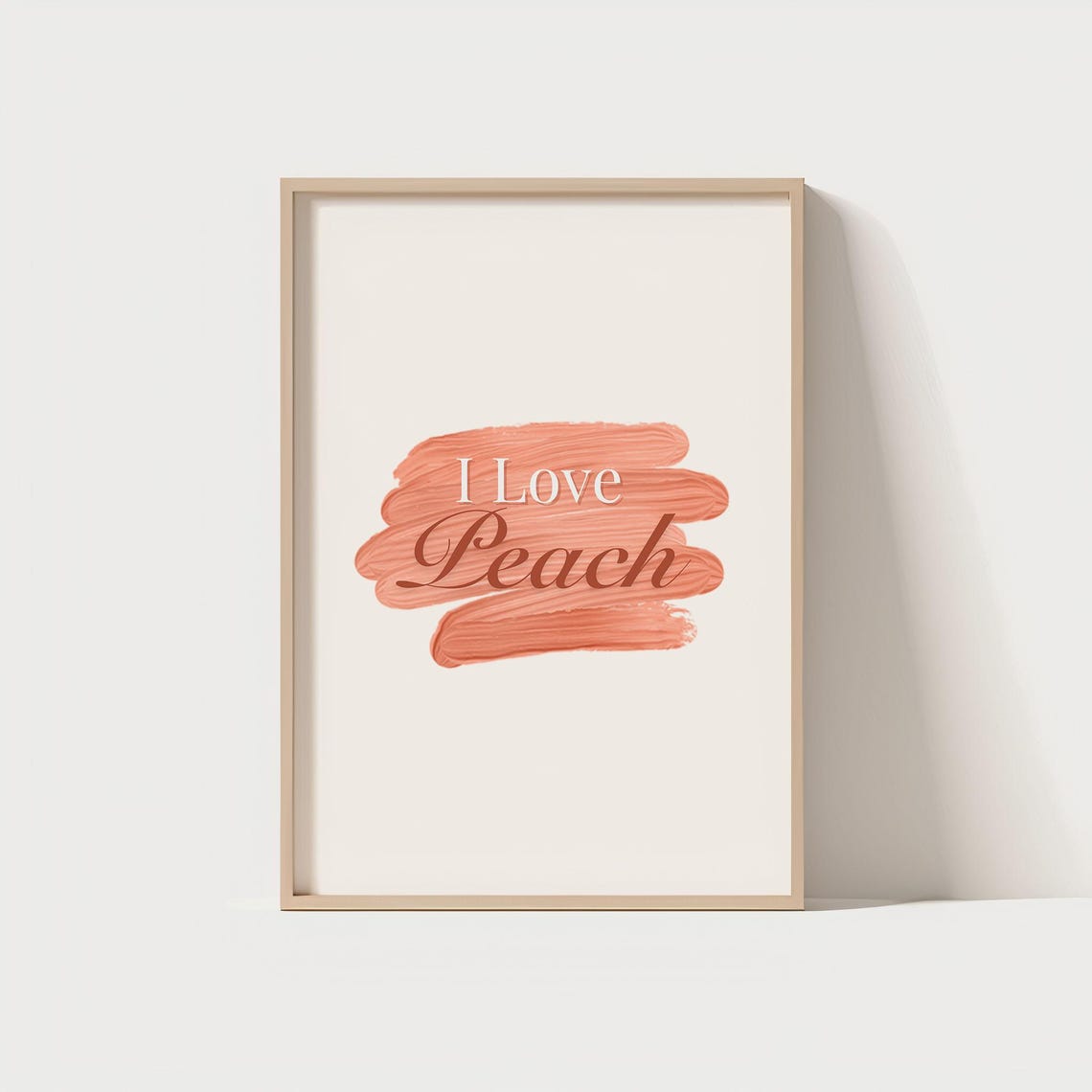 I Love Peach Brushstroke Typography Poster Pastel Pink Kitchen Art