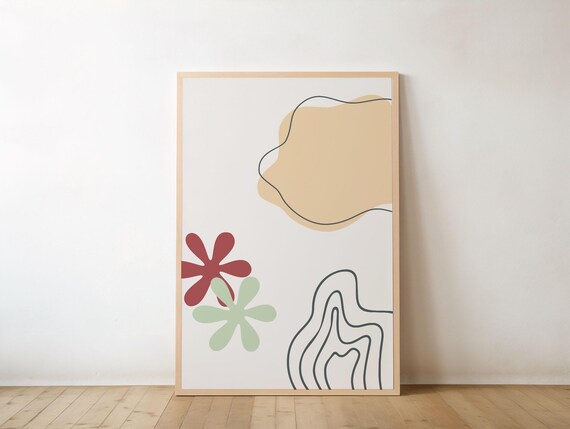 Abstract Line Art Flower Wall Minimalist Boho Poster Pastel Modern Print Home Decor Scandinavian Room Decoration