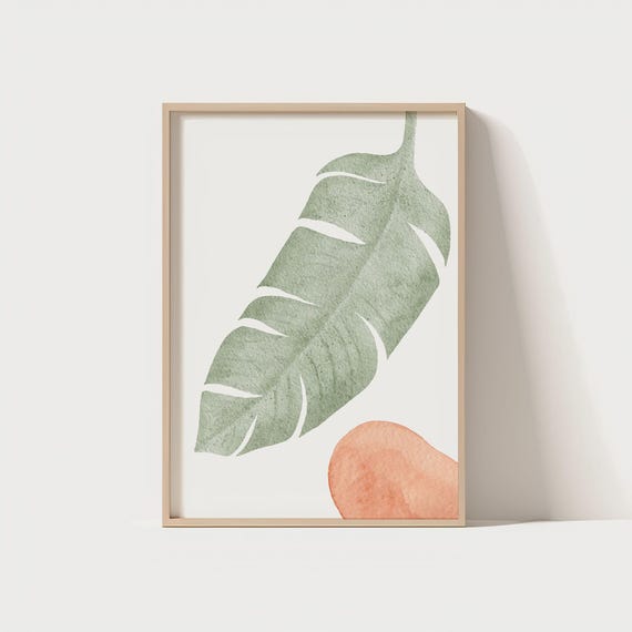 Minimal Botanical Wall Art Boho Green Leaf Print Watercolor Nature Poster Modern Plant Decor Neutral Room