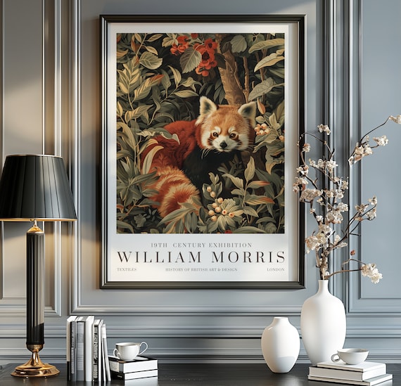 William Morris Red Panda Print, Vintage Exhibition Poster