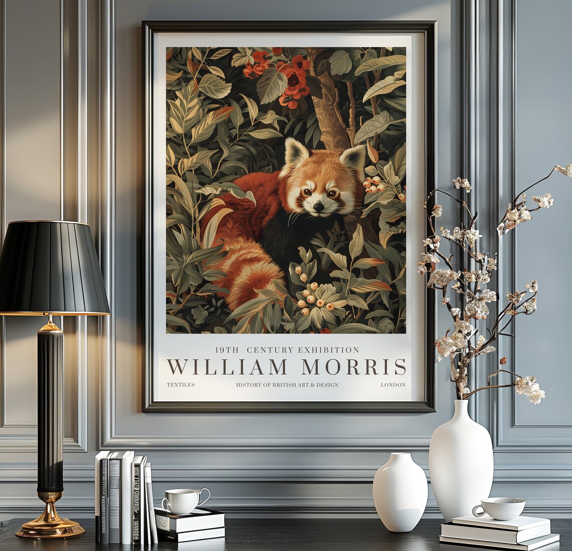 William Morris Red Panda Print, Vintage Exhibition Poster
