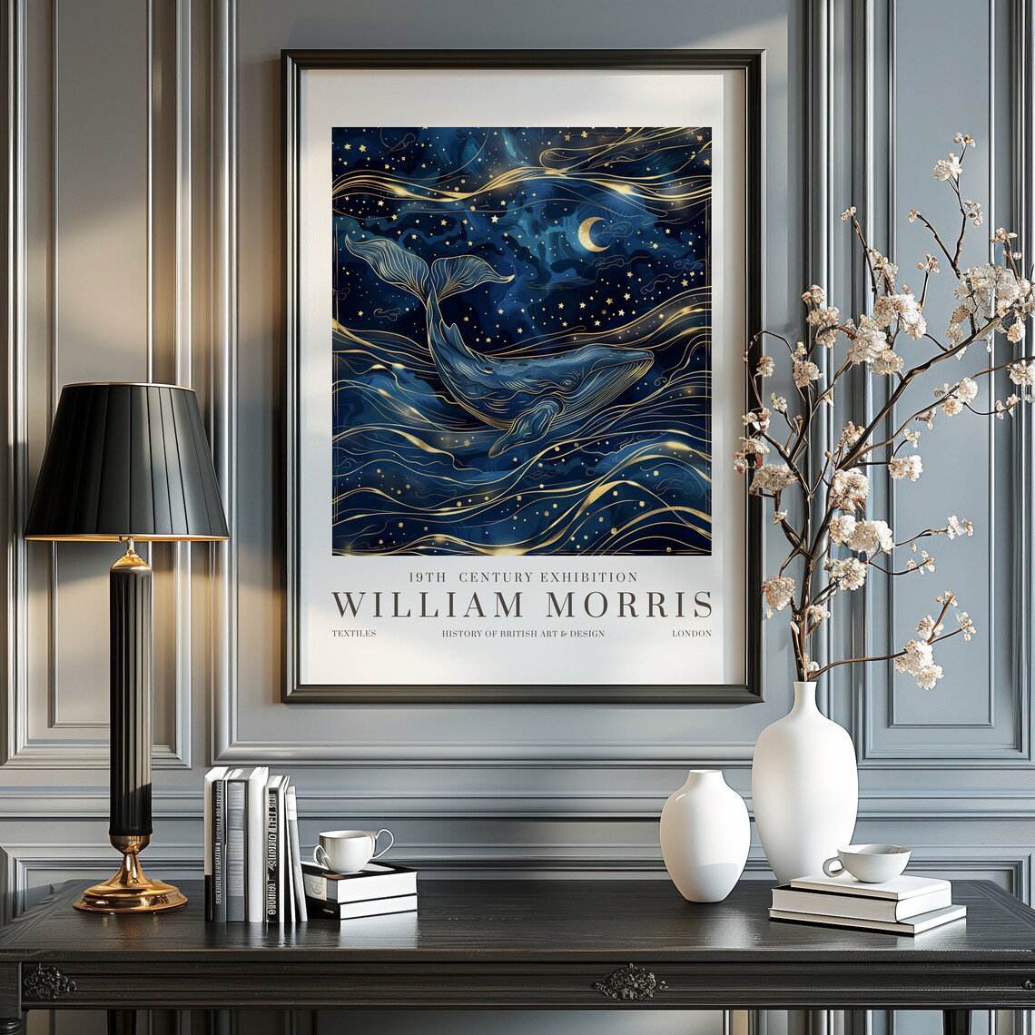 William Morris Moon Stars Whale Exhibition Poster