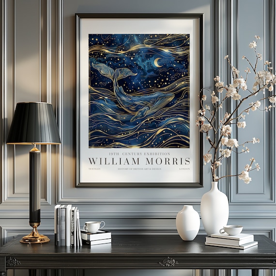 William Morris Moon Stars Whale Exhibition Poster
