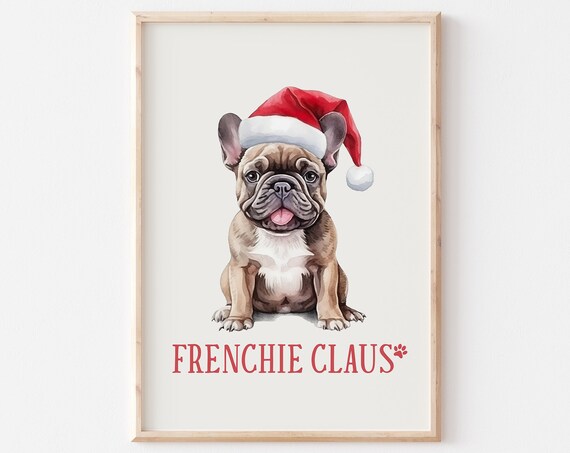 Frenchie Claus French Bulldog Puppy In Santa Hat Christmas Poster