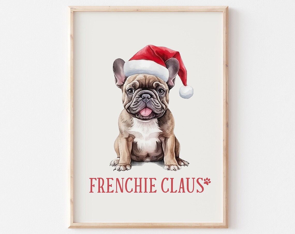 Frenchie Claus French Bulldog Puppy In Santa Hat Christmas Poster