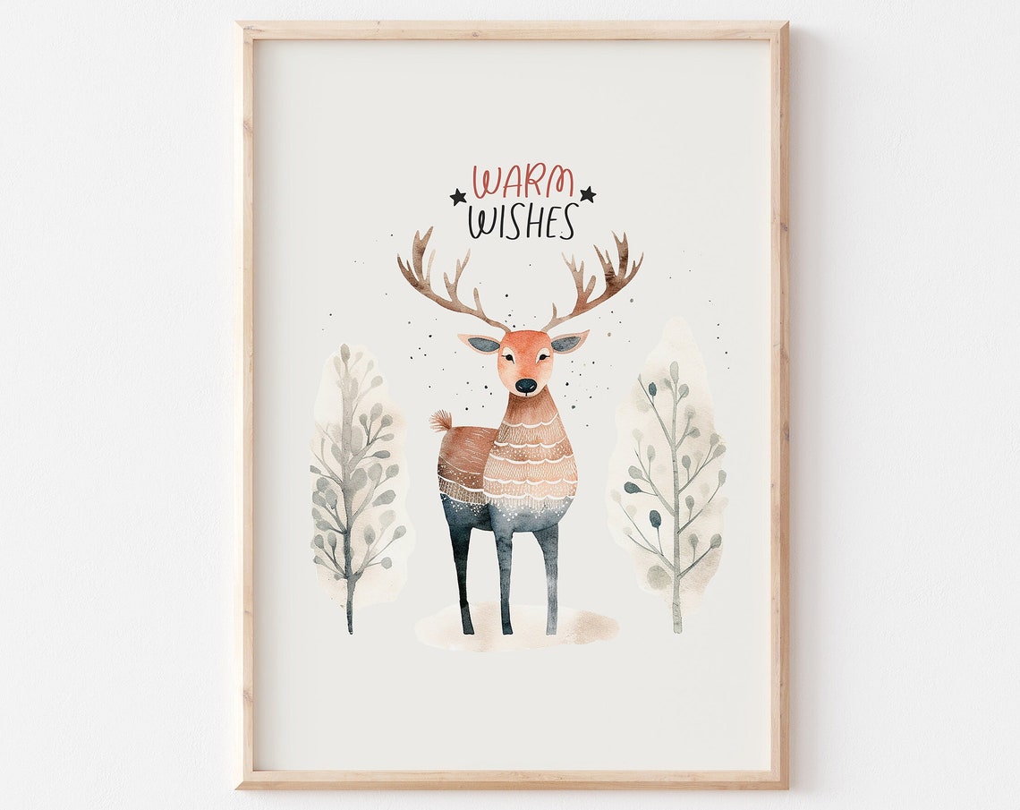 Warm Wishes Gentle Watercolor Deer Among Winter Forest Poster