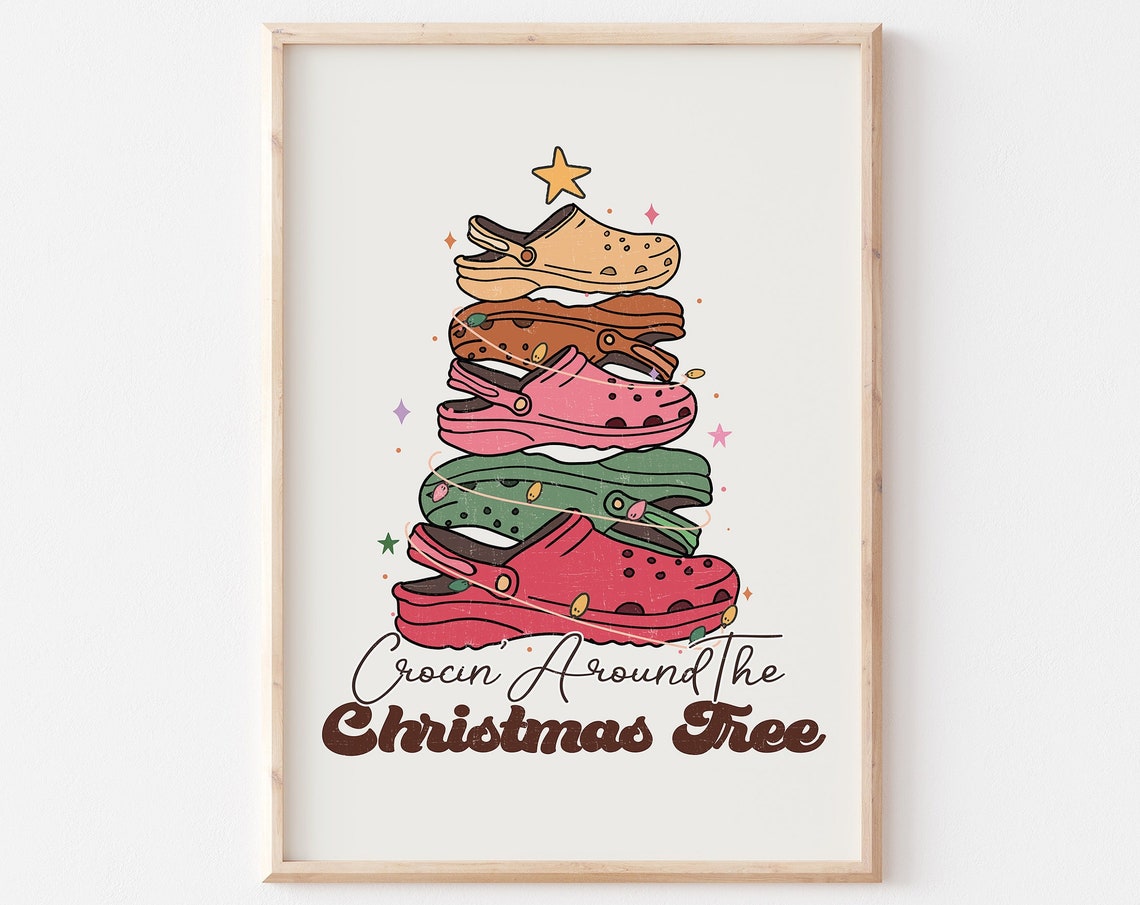 Crocin Around the Christmas Tree Colorful Clog Stack Holiday Poster