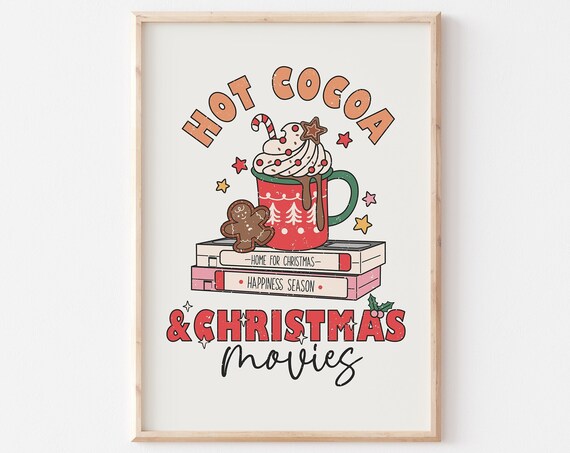 Hot Cocoa and Christmas Movies Retro VHS Tapes Cozy Night Poster