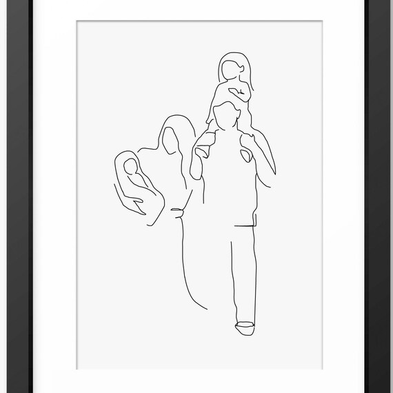 Family Print Family Line Art Family Drawing Family Portrait Fathers Day Print Mothers Day Print Family Wall Art Line Drawing