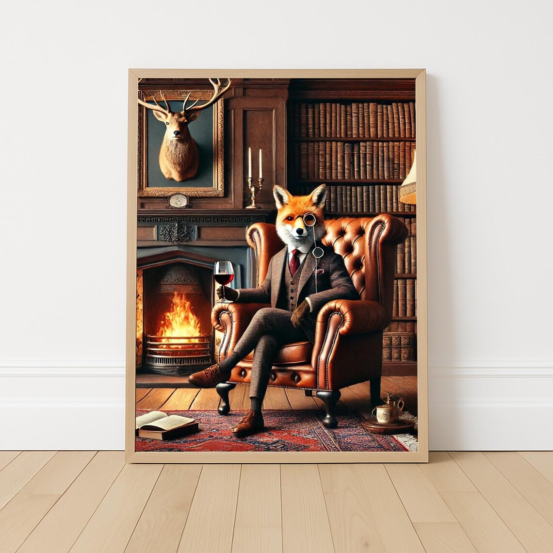 Gentleman Fox Library Portrait, Vintage Animal Print