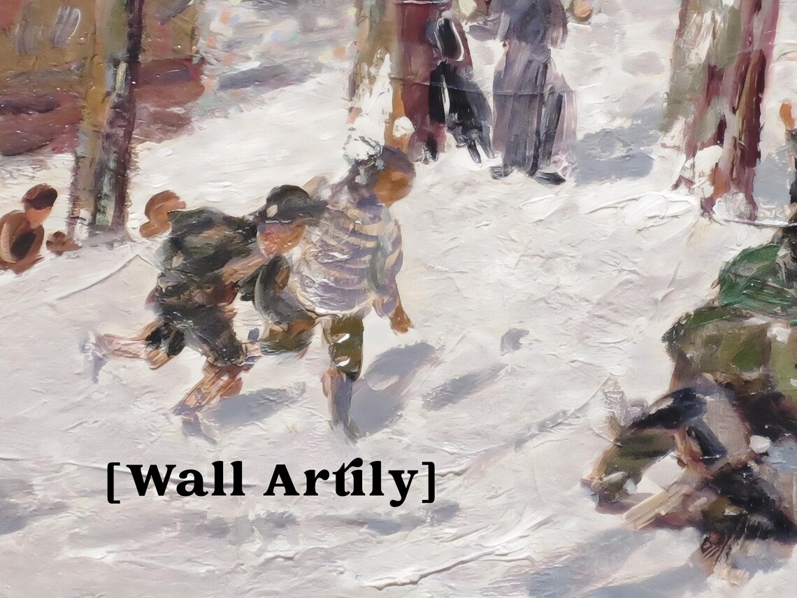 Snowy Children Sledding Impressionist Winter Painting Poster
