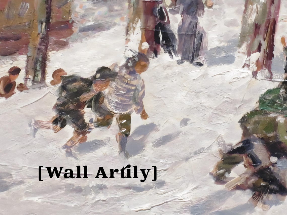 Vintage Winter Wall Art Antique Oil Painting Winter Scene Christmas Holiday Art Farmhouse Country Decor Print