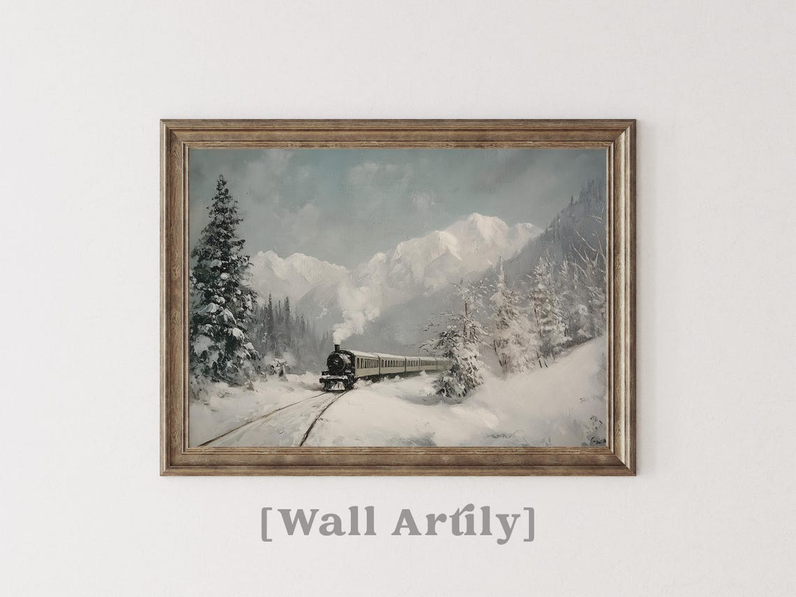 Vintage Steam Train Snowy Mountain Winter Christmas Railway Poster - Image 6