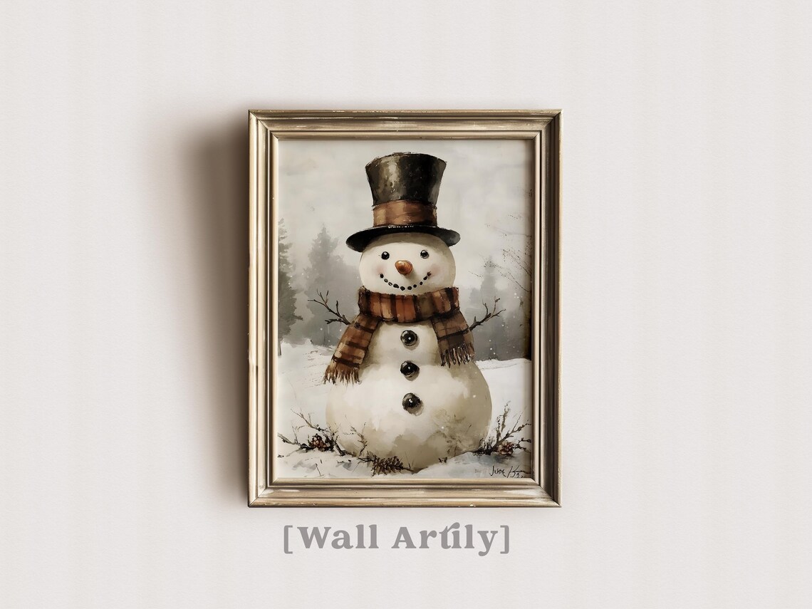 Watercolor Snowman Top Hat Plaid Scarf Christmas Winter Poster - Image 6