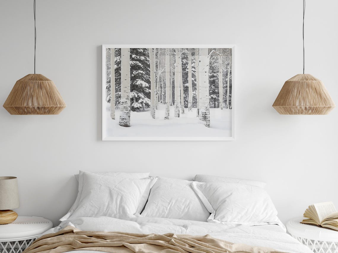 White Birch Trees Snowy Forest Minimal Winter Landscape Poster - Image 3