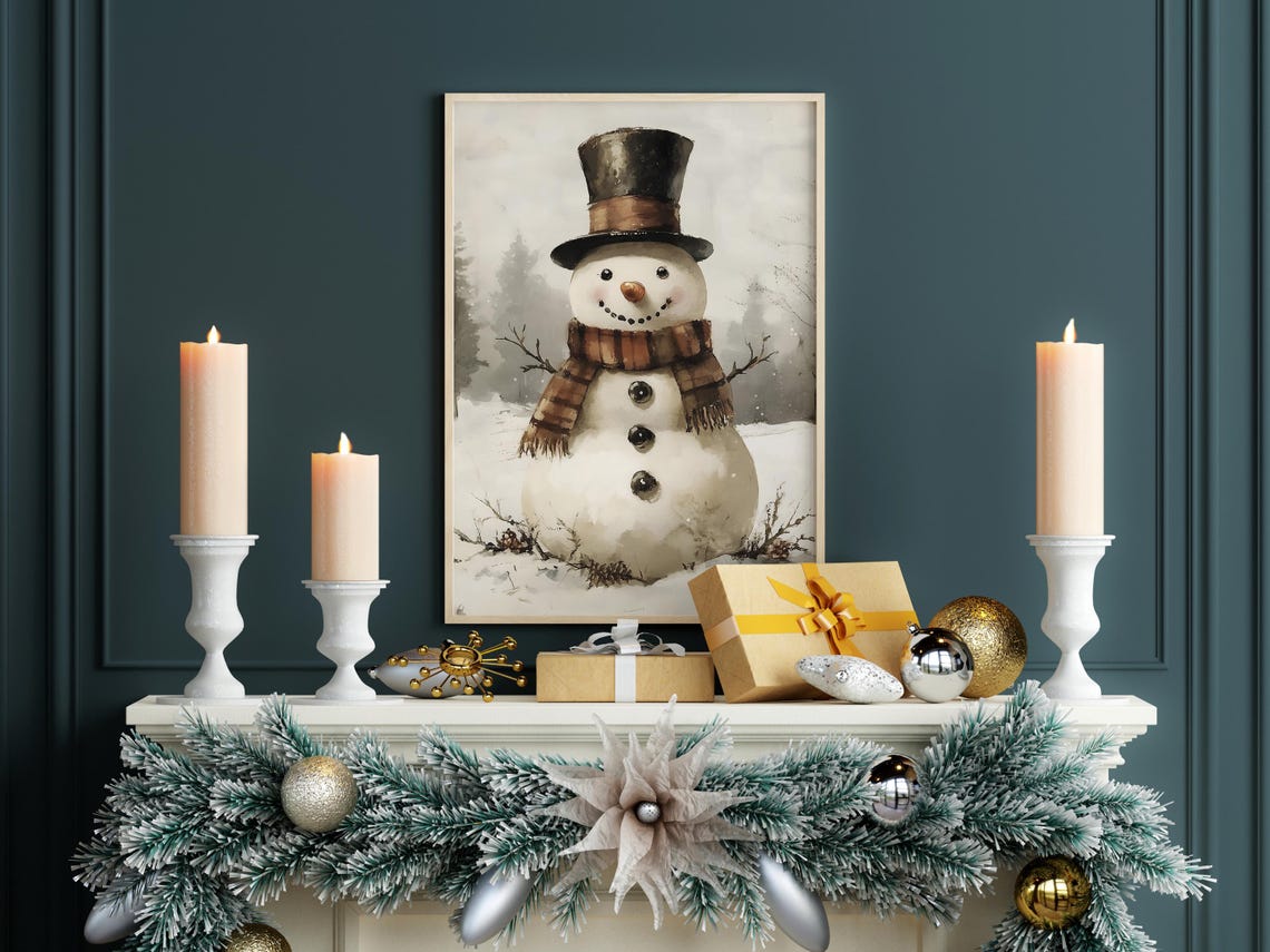 Cute Snowman Christmas Snowman Artwork Christmas Wall Art Snowman Wall Art Decoration Wall Art - Image 7