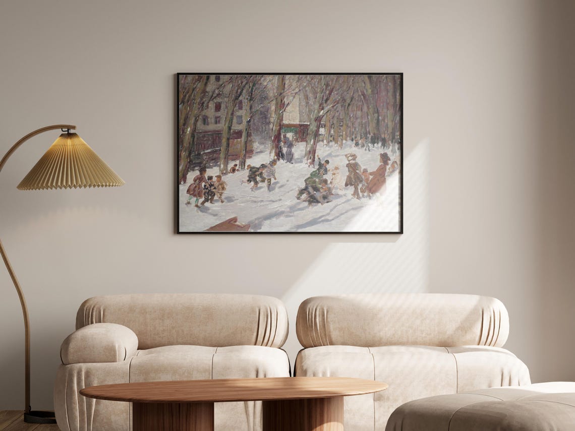 Vintage Winter Wall Art Antique Oil Painting Winter Scene Christmas Holiday Art Farmhouse Country Decor Print - Image 2